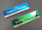 smooth engraved stainless steel name badge blue & green